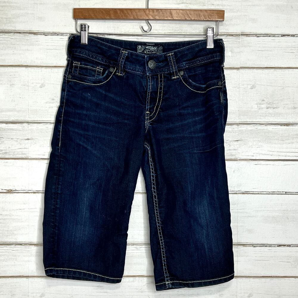 Silver Jeans Suki Rose Surplus Bermuda Shorts Dark Wash Denim Size 29